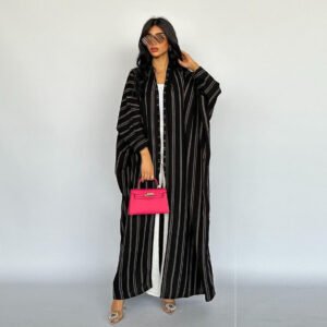 Muslim European and American women's cardigan long striped jacket Abaya zebra print
