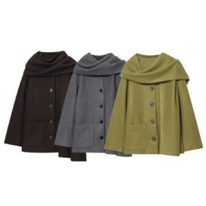 Scarf collar woolen coat