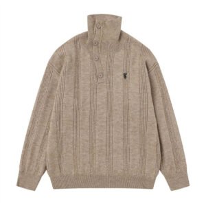 Slant button high neck sweater