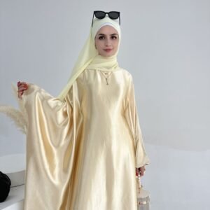 Shiny Lemon Yellow Dress Abaya