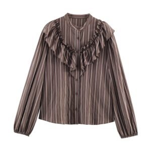 Striped ruffle edge layered decorative shirt