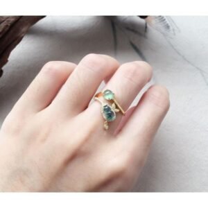 Natural Jade Zucchini Ring New S925 Silver-Plated Fine Women