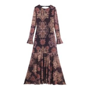 Retro style printed slim fit backless dress