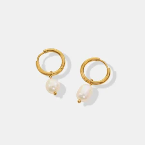 Retro earrings freshwater pearl ring earrings titanium steel 18K plated with real gold jewelry