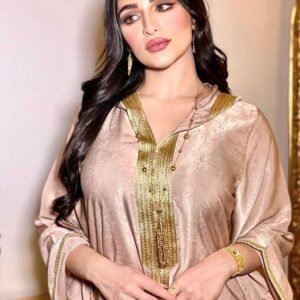 Dubai Abaya Jalabiya Hooded Maxi  Dress Long Sleeve  Islam Muslim Women Moroccan Kaftan ArabTurkey Robe Champagne White Green