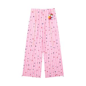 Plaid Star Knife-Edge Casual Pants  Loose Fit Wide Leg Floor-Length