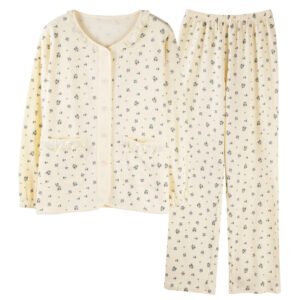 Floral cardigan V-neck long sleeved home suit set for women