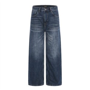 Washed denim straight leg pants