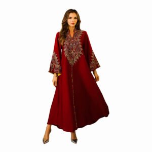 Middle Eastern Muslim Women's Long Robe Dubai Abaya with Cord Embroidery