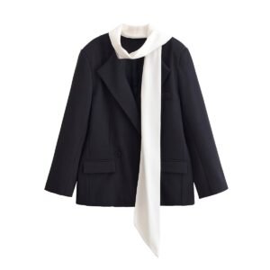 Color blocking scarf suit jacket