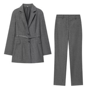 Belt tied suit jacket+pants set