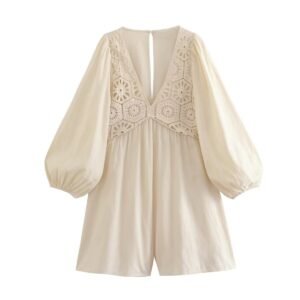 Style Crochet Spliced Cropped Casual Jumpsuit for Women