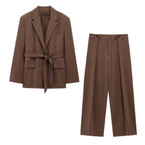 Fashion belt suit jacket+casual pants set