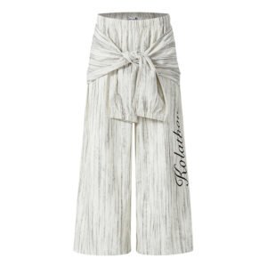 Tie-Dye Belted Casual Pants  Loose Drape Wide Leg Floor-Length Pants,