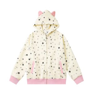 Full Glitter Print Hoodie Casual Loose Fit Sweatshirt Top