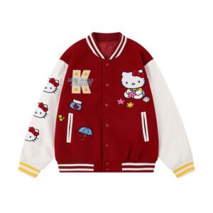 Flocked Embroidery Baseball Jacket Drop Shoulder Loose Fit Jacket Coat