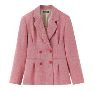 Women's Fashionable and Elegant Commute-Style High-Quality Notched Lapel Herringbone Blazer Coat