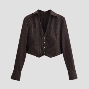 Short striped padded shoulder shirt jacket