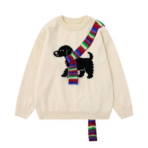 Animal puppy embroidered round neck sweater