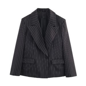 Elegant striped wide shoulder suit jacket