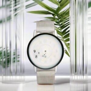 New concept pointerless watch with mesh dial, trendy and fashionable steel strap watch for young people.