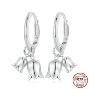 S925 Sterling Silver Simple Campanula Necklace Earrings Set for Women
