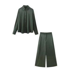 Autumn Fashion 2 Piece Sets Solid Women Wide Pants Wrist Sleeve Female Loose Shirt Suits Y2k Vintage