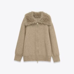 Artificial fur effect lapel jacket