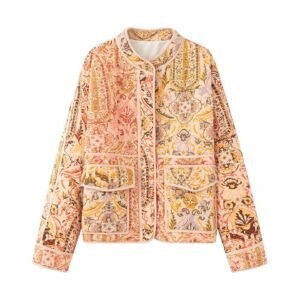 Fashionable and Elegant Versatile Autumn/Winter Stand Collar Printed Cotton Coat Outerwear