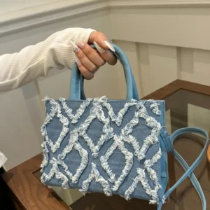 Raw Hem Denim PU Leather Handbag