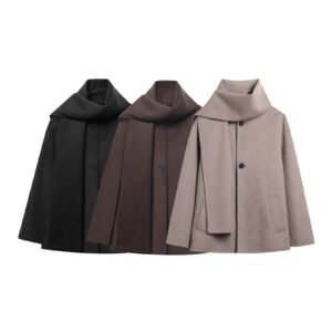 Scarf collar woolen coat