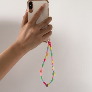 Simple color collision fresh fruit bead mobile phone chain geometric soft ceramic pendant rope chain
