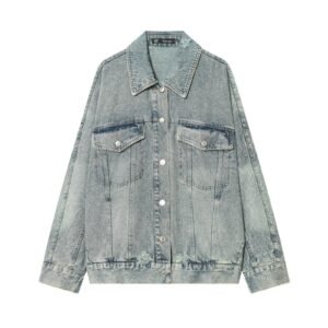 Casual Turn-down Collar Loose Oversized Jacket Denim Coat for Women