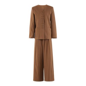 Brown casual high neck v neck Two Peice