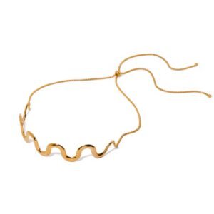 Gold Plated Stainless Steel Wave Pull Necklace Jewelry