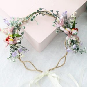 Vintage flower garland fresh and floral handmade rattan hemp rope flower crown simulated floral head accessory