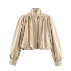 Street pleated high neck jacket women's coat