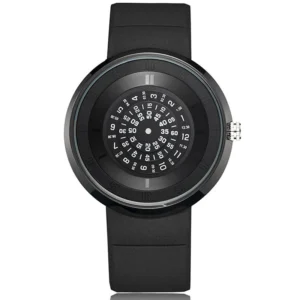 Unique Turntable Black Quartz Wristwatch Men Creative Time Code Watch Waterproof Design Light Sort Cool 3D Scale