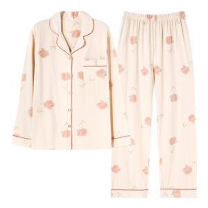 Pajama women's cardigan, lapel, long sleeved pants, home suit set