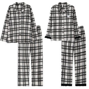 Plaid lace home suit set
