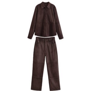 Double sided suede shirt jacket+pants set