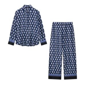 Geometric pattern printed shirt+pants set