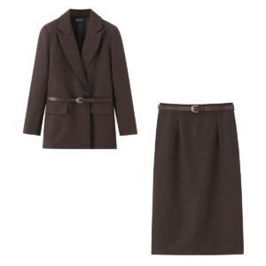 Commuting style elegant belt hip hugging skirt suit set