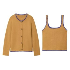 Contrast embroidered knitted camisole jacket