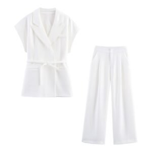 Double breasted vest+straight leg pants set